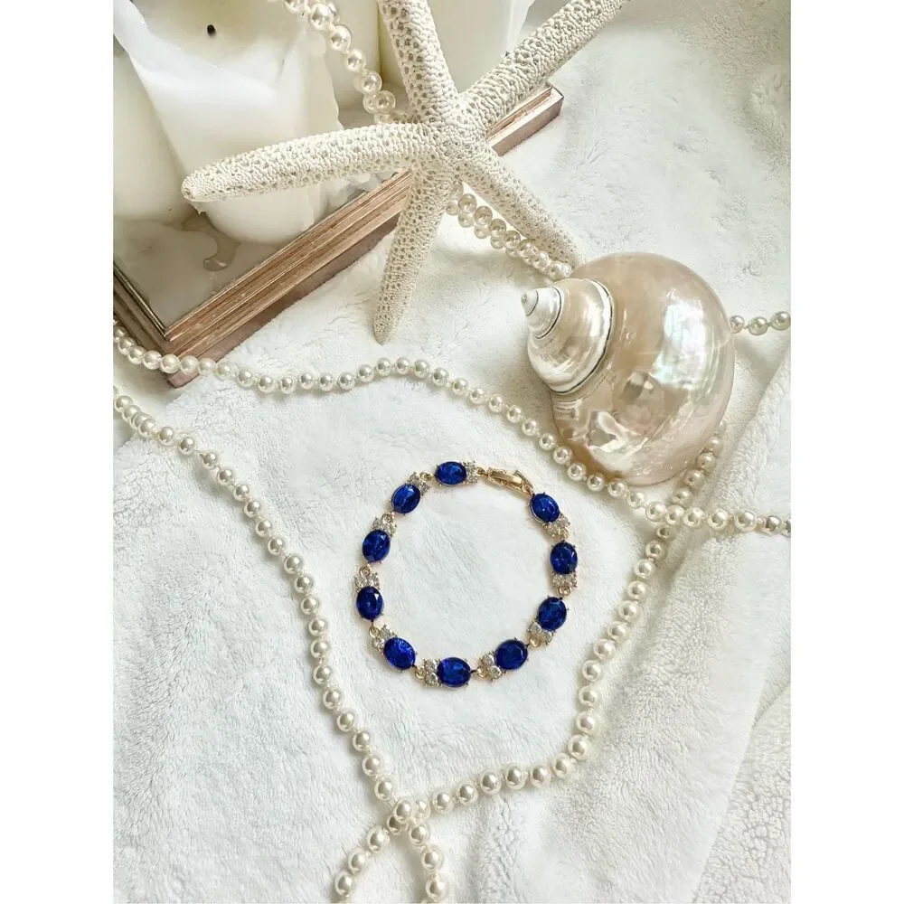 Sapphire blue rhinestone tennis bracelet ￼